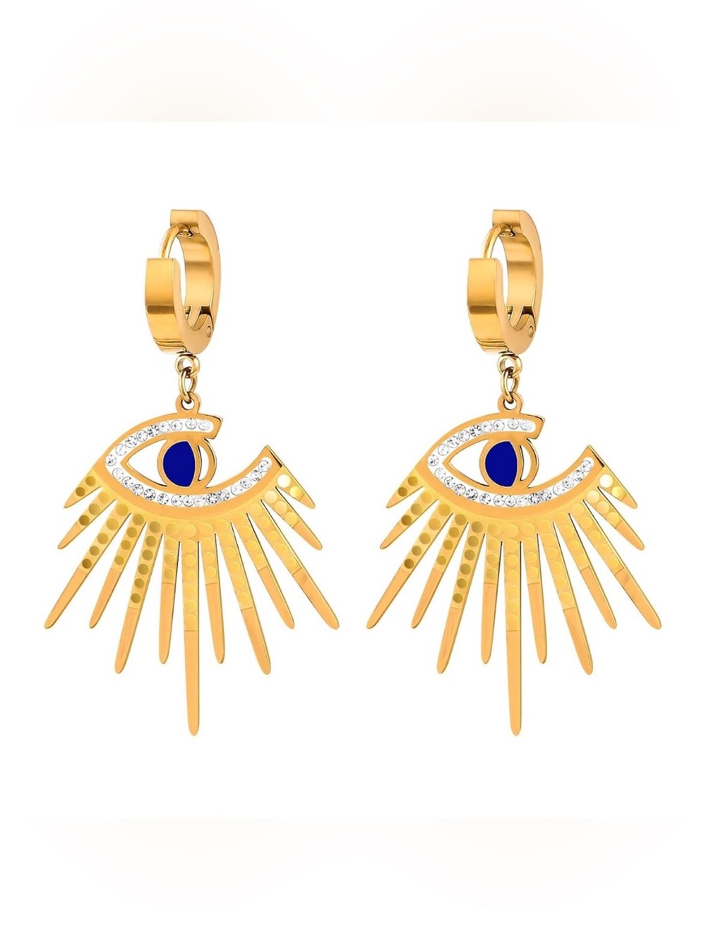 Whimsigoth blue & gold plated novelty EYE eyeball earrings